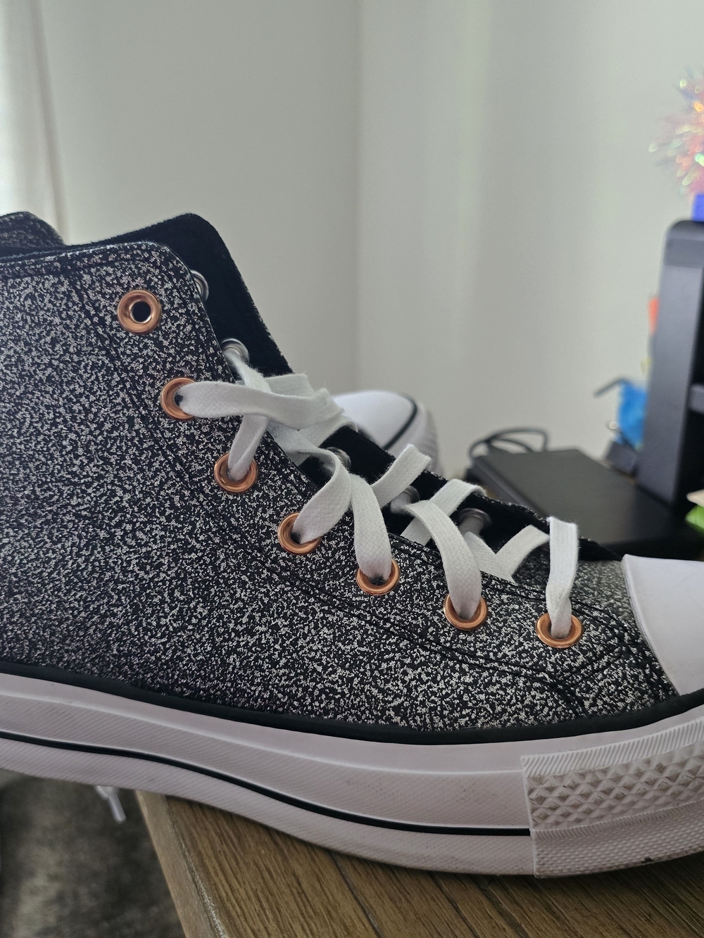 Converse High-Top Sneakers in Black, White and Rose Gold
